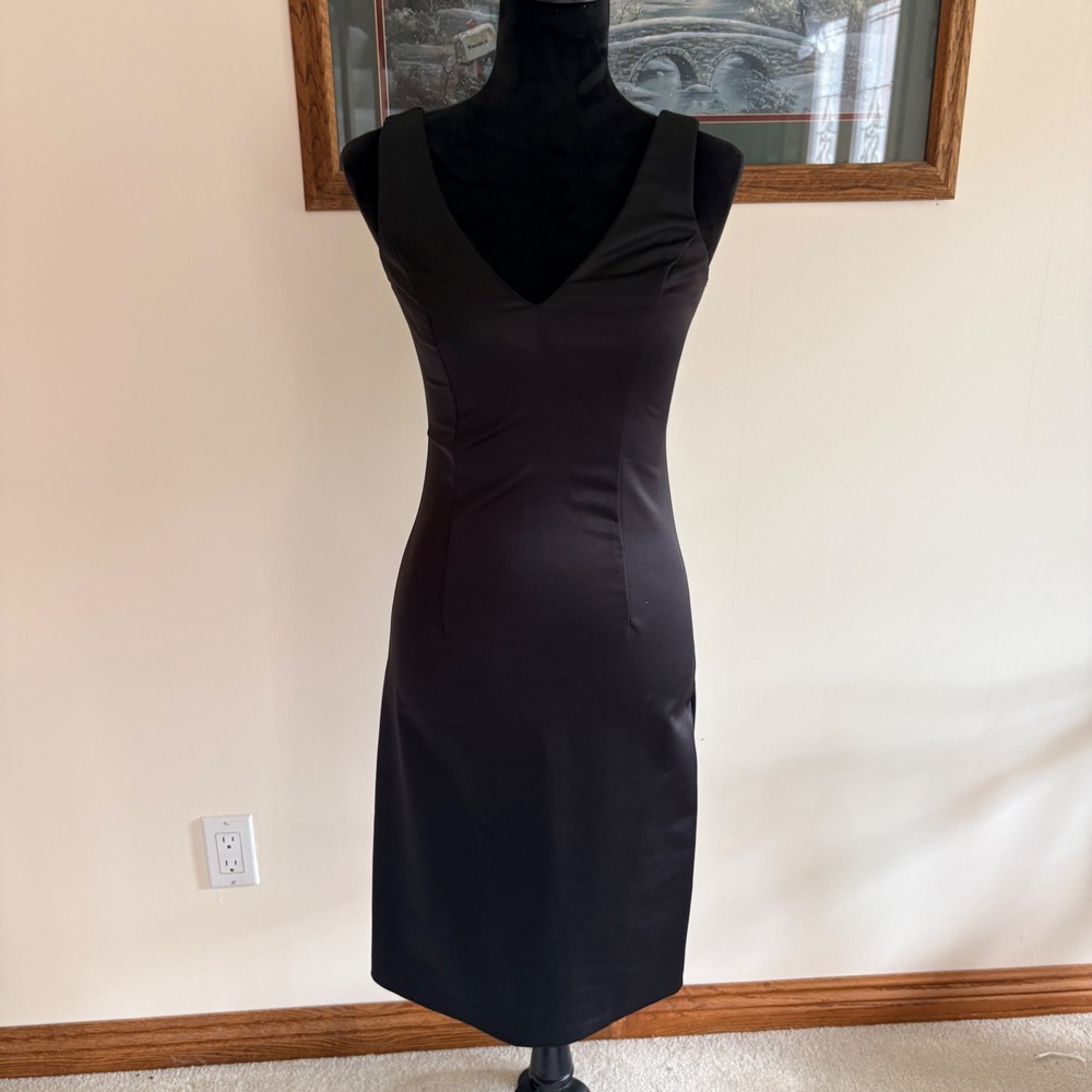 XOXO Satin Sheath Dress Womens 3 Black V-Neck Sleeveless Cocktail Formal Vintage